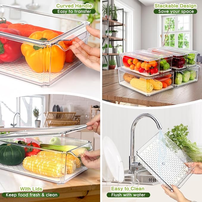 ZIJUND 6 Packs Fridge Organizers and Storage, Refrigerator Organizer Bins | Stackable BPA-Free Refrigerator Organizers and Storage Containers for Fruit, Vegetable, Food, Drinks, Cereals, Clear - Image 4