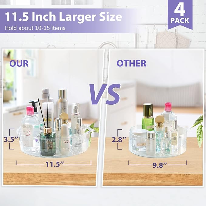 Guzon 4 Pack Lazy Susan Turntable, 11.5" Rotating Organizer with Handles | Pantry Organizers and Storage, Clear BPA-Free Spice Rack for Cabinet, Kitchen, Refrigerator, Table Top, Pantry, Countertop - Image 5