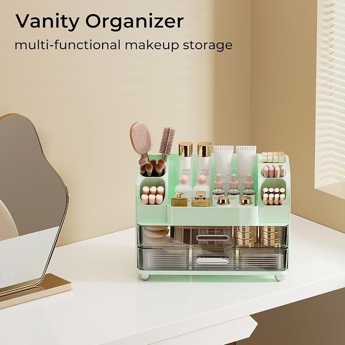 UFORU Makeup Organizer Countertop with 2 Large Drawers for Vanity Bathroom | Brush Holder, Large Capacity, Thickened Plastic, Compact Footprint, Space-Saving Design, Easy Clean, Ideal for Dorm Rooms - Image 7