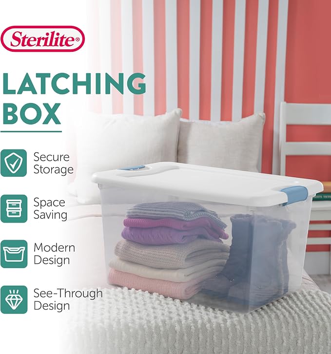 Sterilite Latching Box with Lids for Home and Office, 64 Quart, 8-Pack | Heavy-Duty and Stackable Plastic Containers with Latches for Closet, Cabinet, Bedroom, Bathroom and Dorm Room Organization - Image 3