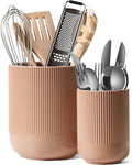 LE TAUCI Utensil Holder for Kitchen Counter, 7.3"+5.4" Fluted Ceramic Utensil Crock Organizer for Countertop, Heavy Large Holder for Spatulas, Spoons, Set of 2, Dusty Coral by LETAUCI