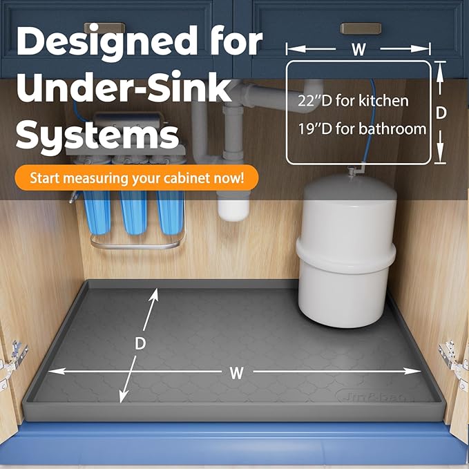 Jin&Bao Under Sink Mat 22" x 19" Waterproof Silicone Cabinet Kitchen Liner | Silicone kitchen cabinet protector, bathroom shelf liner, raised edge traps leaks, anti-slip, easy to clean & dishwasher safe - Image 6