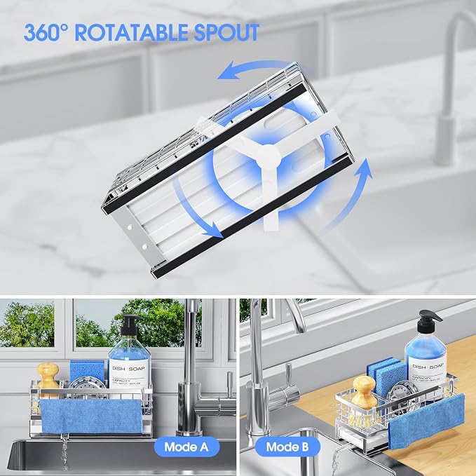 Kitchen Sink Sponge Holder - Self-Draining, Detachable Dish Cloth Holder, Rustproof Kitchen Countertop Organizer (Stainless Steel) - Image 4