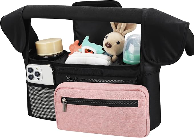 Accmor Universal Stroller Organizer with Insulated Cup Holder Detachable Phone Bag and Shoulder Strap,Stroller Bag Caddy Organizer for Uppababy, Baby Jogger, Britax Strollers by Accmor