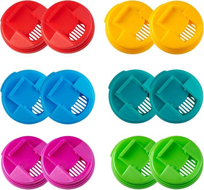 Soda Can Lid Covers, Reusable 2.4in Lids, 12-Pack | Round plastic covers fit standard soda, beer, juice and beverage cans for storage and drink protection. by HiempTru