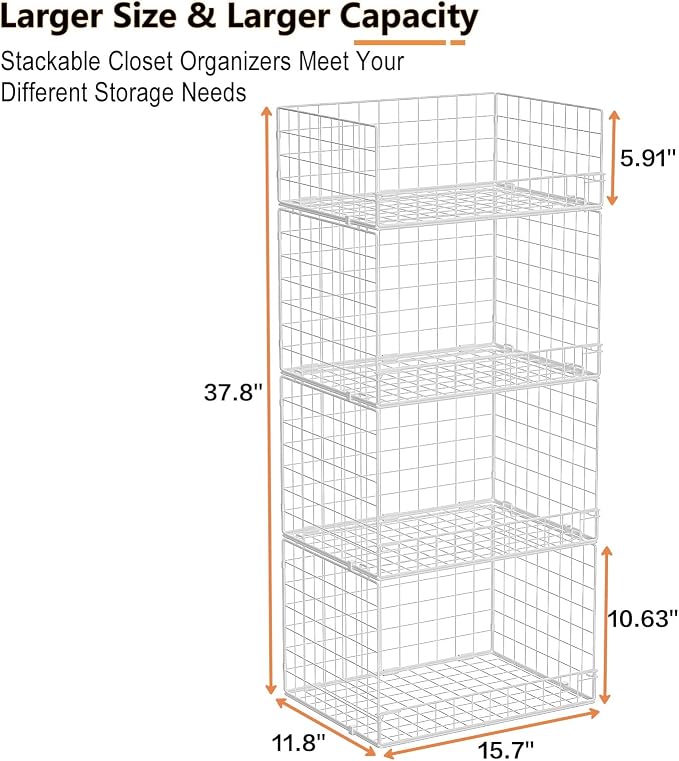Yociyoga 4 Tier Stackable Closet Organizers and Storage Shelves, Foldable Closet Shelf Organizer System, Stackable Storage Bins Drawers for Clothes Organizer System, White（Patent No. 30022416） - Image 3