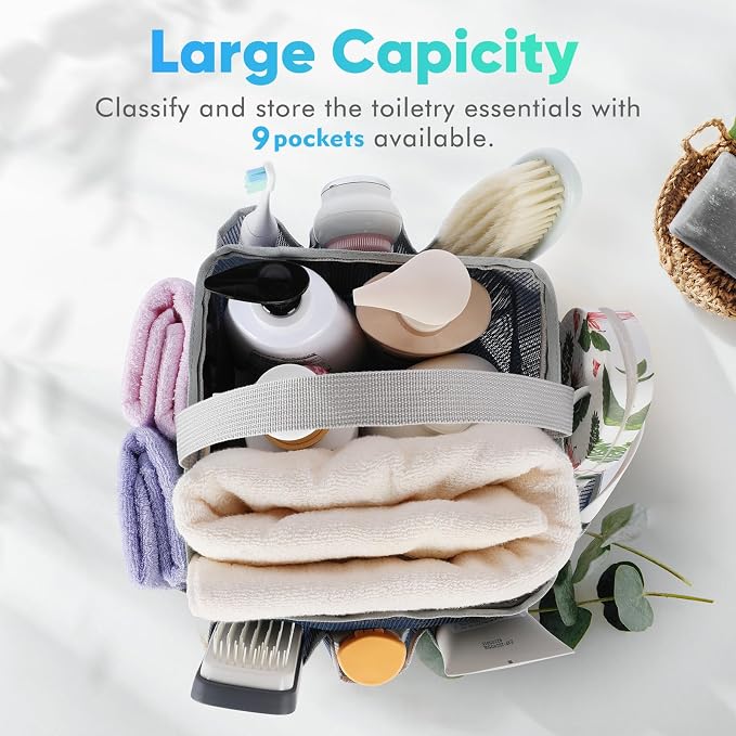 EUDELE Mesh Shower Caddy Portable for College Dorm Room Essentials,Portable Shower Caddy Dorm with 9-Pocket Large Capacity, Shower Bag for Beach, Swimming, Gym, Travel essentials, Navy Blue-Grey - Image 4