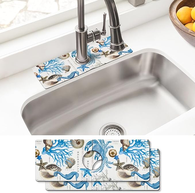 Sink Faucet Absorbing Mat, 2 Pack Drying Mat Around Faucet Sink Splash Guard Behind Faucet Sinkmat For Kitchen Bathroom Island Rv 15 * 5.5 Inch (38 * 14 cm) by BathtubMat