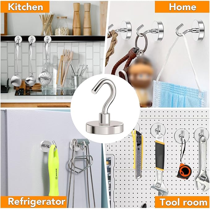 Magnetic Hooks Heavy Duty 120Lbs+ Strong Magnet Hook for Cruise | 4 Pack Neodymium Earth Magnets with Hook for Hanging, Magnetic Metal Hanger for Toolbox Storage - Image 7
