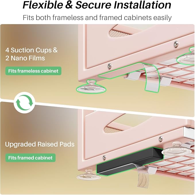 Under Sink Organizer, 1-Pack Pull Out Cabinet Organizer 2 Tier Metal Slide Out Storage Shelf Rack, L-Shaped Adjustable Height,Mesh Sliding Drawer for Kitchen, Bathroom, Laundry, Pantry, Pink, XL - Image 7