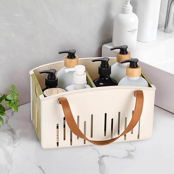 Portable Shower Caddy Collapsible Plastic Shower Basket Tote with Handles Removable Divider, Cleaning Caddy Storage Organizer for Bathroom College Dorm (Green) - Image 5