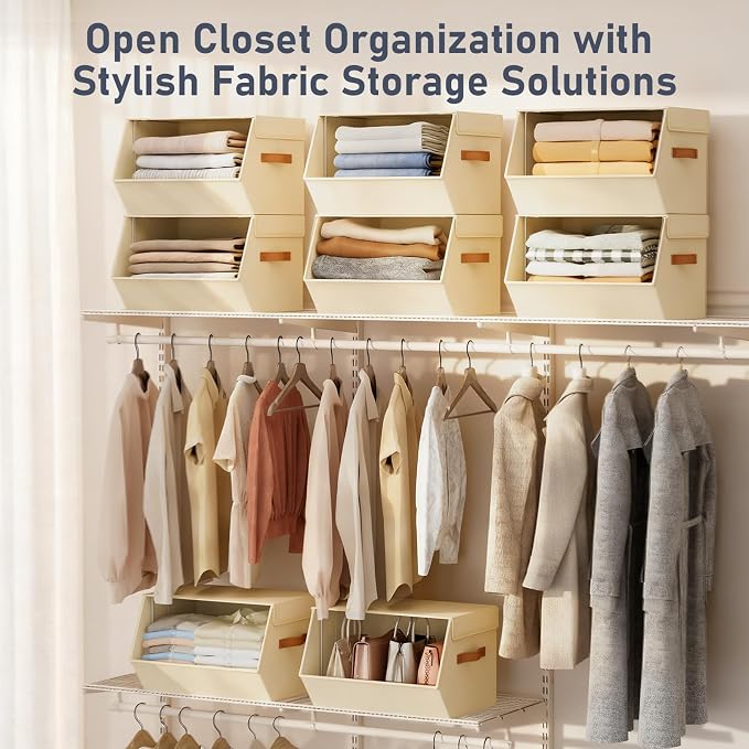 Stackable Closet Organizers and Storage Bins, Open Front Closet Shelf Organizer System With Steel Frame, Clothes Storage Basket Fabric, Collapsible Closet Drawers for Wardrobe, Nursery ,Toy, 6 Pack - Image 3