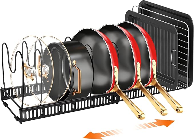 Expandable Pot Pan Lid Organizers inside Cabinet, 13 Dividers | Expandable 11.8–22.9", 13 Adjustable Dividers, Tool-Free Assembly, Non-Slip, For Pan Lid Cutting Board Bakeware-Black by Unknown
