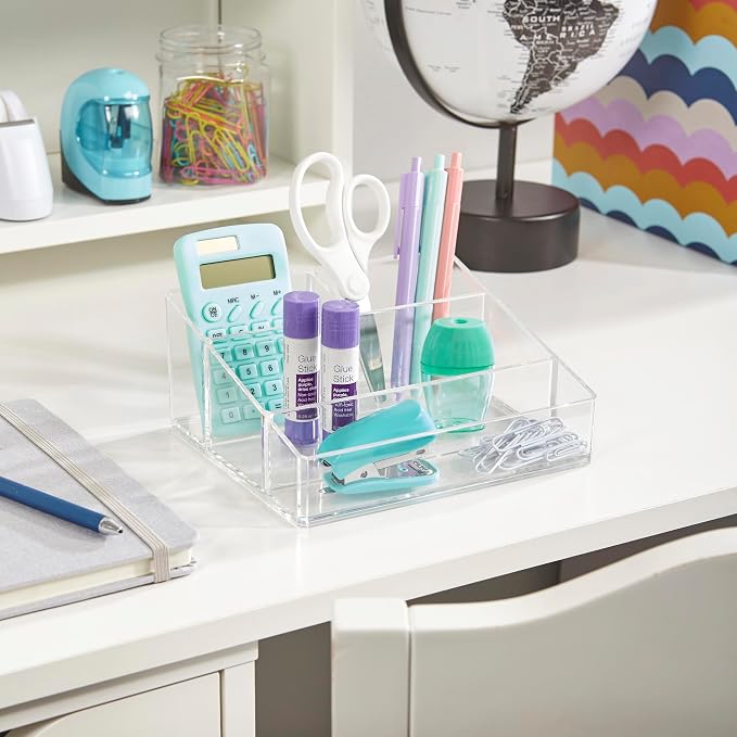 STORi Clear Plastic Small Countertop Vanity Makeup Organizer, Compact Rectangular 4-Compartment Holder for Brushes, Eyeshadow Palettes, & Beauty Supplies, Made in USA - Image 4