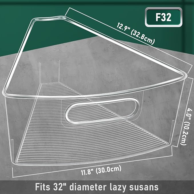 Lazy Susan Cabinet Organizer Bins for 26"/ 28"/ 32" Diameter | Corner Organizer, Plastic Cabinet Storage Bin, 1/8 Wedge - Food Safe, BPA Free, with Non-Slip Pads (for 32" Diameter, 8 Pack) - Image 4