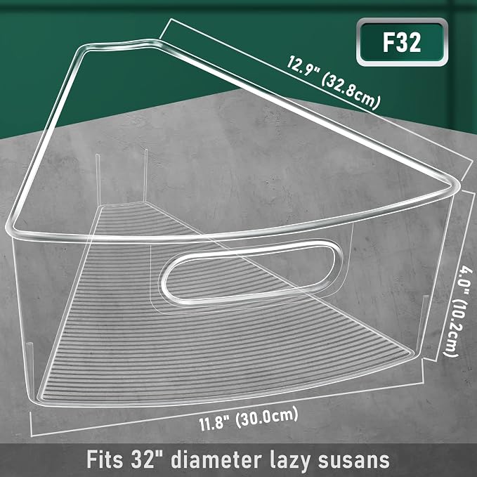 Lazy Susan Cabinet Organizer Bins for 26"/ 28"/ 32" Diameter | Corner Organizer, Plastic Cabinet Storage Bin, 1/8 Wedge - Food Safe, BPA Free, with Non-Slip Pads (for 32" Diameter, 6 Pack) - Image 4