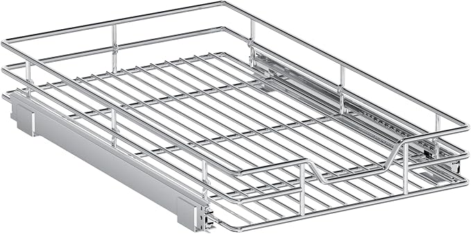 Pull Out Cabinet Organizer, 12.5" W x 21.5" D, Heavy Duty Chrome Slide Out Shelf for Narrow Base Cabinets, Sliding Wire Basket Drawer for Spices, Bottles, Snacks & Cleaning Supplies - Image 9