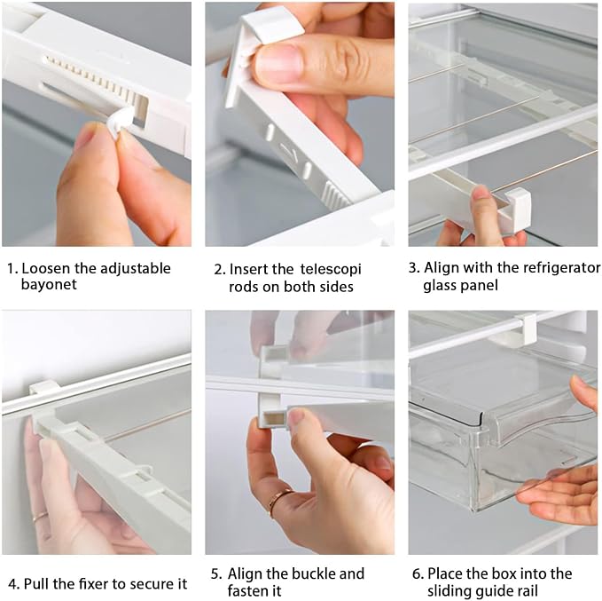 URALFA Fridge Drawer Organizer 2 Pack, Fridge Organizers and Storage | Deli Drawer for Refrigerator, Pull Out Fridge Under Shelf Drawer, Refrigerator Storage Containers for Fruit, Egg, Yogurt - Image 6