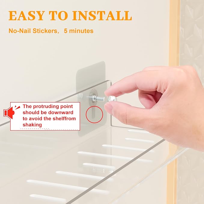 LAZYROSY 4 Pack Floating Shelves – Clear Acrylic/PET Wall-Mounted No Drill Storage with Adhesive, Invisible Bathroom & Bedroom Shelving for Kitchen, Living Room, Transparent Decor - Image 6