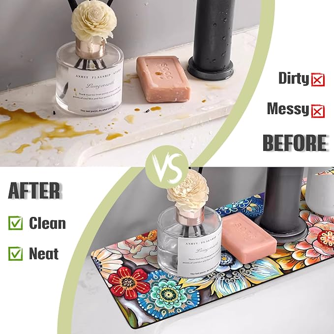 Sink Faucet Absorbing Mat, 2 Pack Drying Mat Around Faucet Sink Splash Guard Behind Faucet Sinkmat For Kitchen Bathroom Island Rv 24 * 5.5 Inch (60 * 14 cm) - Image 3