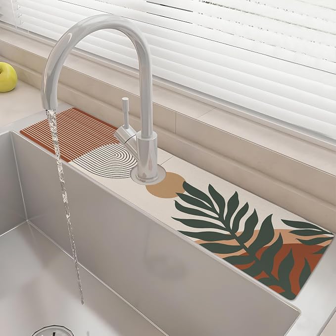 24" X 5.5" Kitchen Sink Splash Guard Faucet Mat Boho Super Absorbent Fast Drying Faucet Guard & Draining Mat Sink Splash Guard Behind Faucet for Kitchen, Bathroom by Unknown