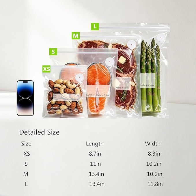 10.2 * 13.4 Inches Reusable Vacuum Sealer Bags for Food – 30 Packs | Leak-Proof & BPA-Free, Includes 3 Free Bag Clips, Ideal for Food Storage, Freezer & Handheld Vacuum Sealer Compatible - Image 5