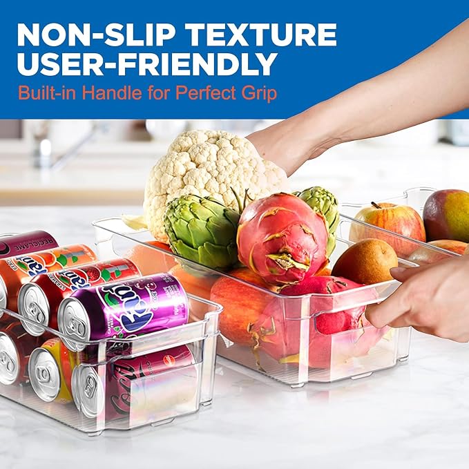 NutriChef Refrigerator Organizer Bins 6-Piece - Plastic Storage Bins with Egg Holder - For Fridge, Freezer, Kitchen, Cabinet, Countertops, Pantry - Stackable Food & Drink Containers, 14.5"x7" - Clear - Image 6