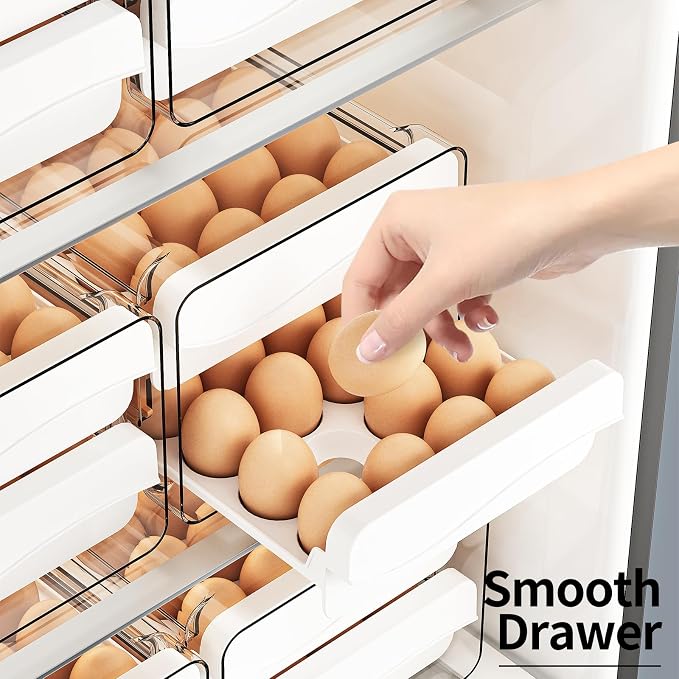 JOYZAN Egg Holder for Fridge 60 Count Large Capactity Egg Storage Container for Refrigerator, Clear Stackable Egg Organizer for Fridge, Coutertop Egg Trays Pull Out Drawer - Image 3