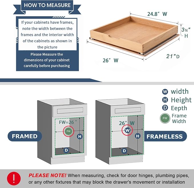Pull Out Cabinet Drawers - 6x2 Size Options (12-23'W,18-21'D), Pre-Assembled with Soft Close Slides, Solid Beechwood, Easy Installation(26'W x 21'D) - Image 2