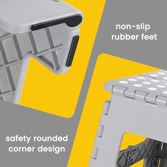 11" Folding Step Stool for Kids, Holds 300 lb Foldable Stools, Gray | Heavy Duty Collapsible Foot Stool, Lightweight with Built-in Handle, Non-Slip for Adults Kitchen Bathroom Bedroom Outdoor - Image 2