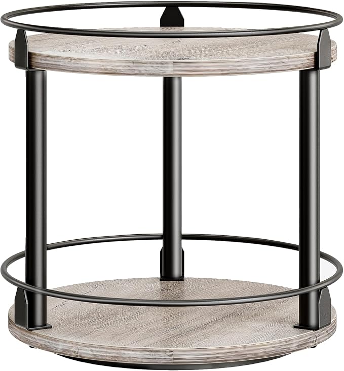 Lazy Susan Organizer, Rotating Spice Rack, 2 Tier Spice Turntable Organizer, Industrial Turntable Spice Holder, for Kitchen Countertop and Cabinet, Compact and Versatile, Greige SR22BG by Yatiney