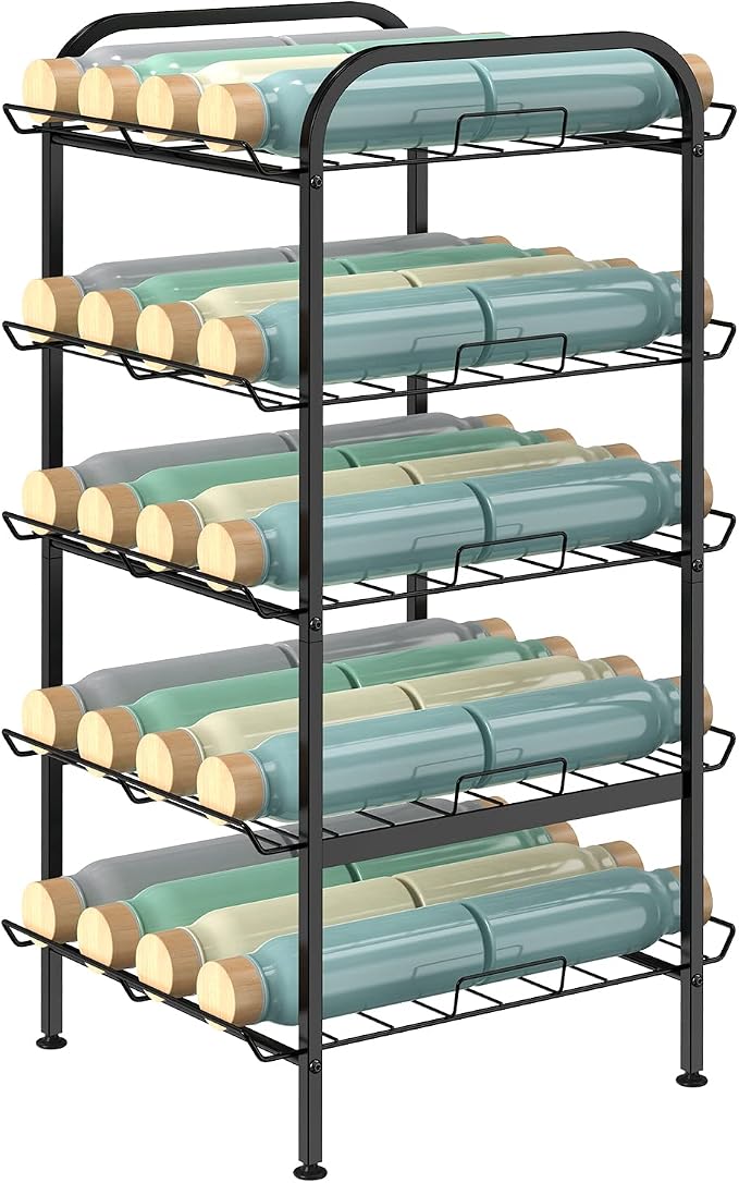 Water Bottle Organizer 5 Tier FreeStanding Water Bottle Storage Shelf Adjustable Water Bottle Holder Stand Metal Beverage Can Rack for Pantry Kitchen Party Black - Image 8