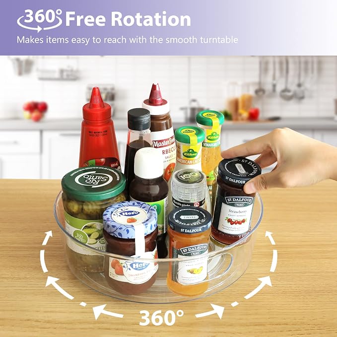 Guzon 4 Pack Lazy Susan Turntable, 11.5" Rotating Organizer with Handles | Pantry Organizers and Storage, Clear BPA-Free Spice Rack for Cabinet, Kitchen, Refrigerator, Table Top, Pantry, Countertop - Image 2