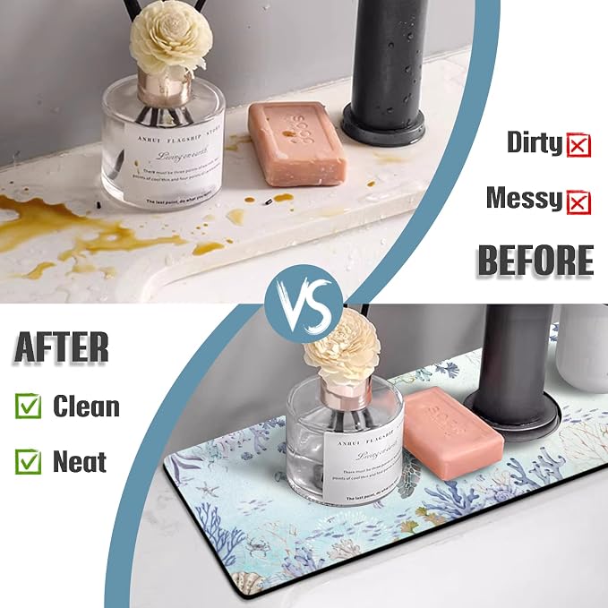 Sink Faucet Absorbing Mat, 2 Pack Drying Mat Around Faucet Sink Splash Guard Behind Faucet Sinkmat For Kitchen Bathroom Island Rv 24 * 5.5 Inch (60 * 14 cm) - Image 3
