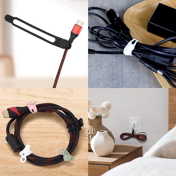 [25Park]UMUST Silicone Cable Ties,Reusable Cable Management Organizer,Cable Straps,Cord Ties,Multipurpose Elastic Cord Organizer for Bundling and Fastening Cable Cords Wires(Multi -colored) | Reusable Cord Ties, Cable Strap Tie for Bundling Electronics... - Image 6