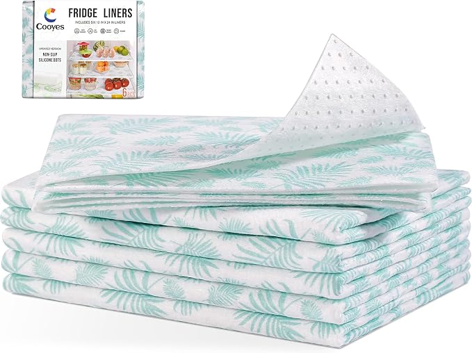 Cooyes Absorbent Refrigerator Liners, Non Slip Shelf Liner for Drawers & Kitchen Cabinets, Cloth Material Keep Produce Fresh Longer, Machine Washable, 17.7" * 24", 6 Pack by Cooyes