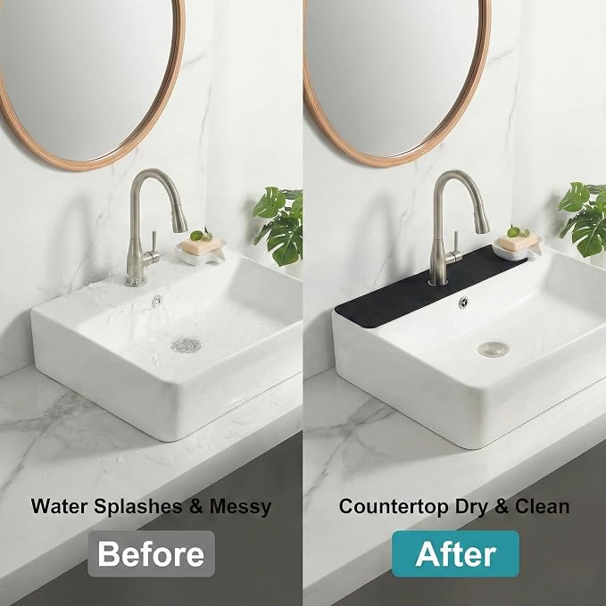 Cuttable Kitchen Sink Faucet Mat: 30" Lx5.5 W Splash Guard with Center Hole | "Customizable Absorbent Non-slip Fabric Rubber Mat, Cut to Fit 2,3,4 Holes Irregular Sink with Soap Dispenser Air Gap " - Image 7