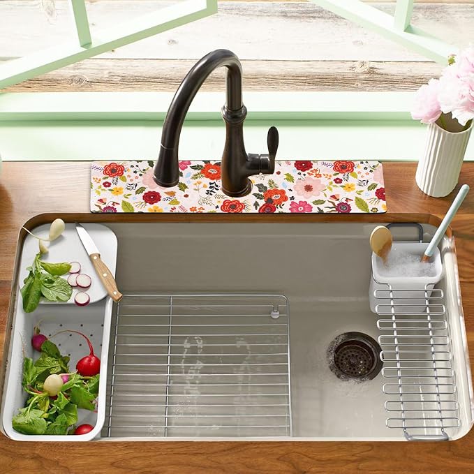 Sink Faucet Absorbing Mat, 2 Pack Drying Mat Around Faucet Sink Splash Guard Behind Faucet Sinkmat For Kitchen Bathroom Island Rv 24 * 5.5 Inch (60 * 14 cm) - Image 6