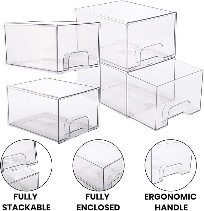2 Pack Small Clear Stackable Storage Drawers | Acrylic Bathroom Makeup Organizer Plastic Storage Bins For Vanity Undersink Kitchen Cabinets Pantry Home Organization - Image 4