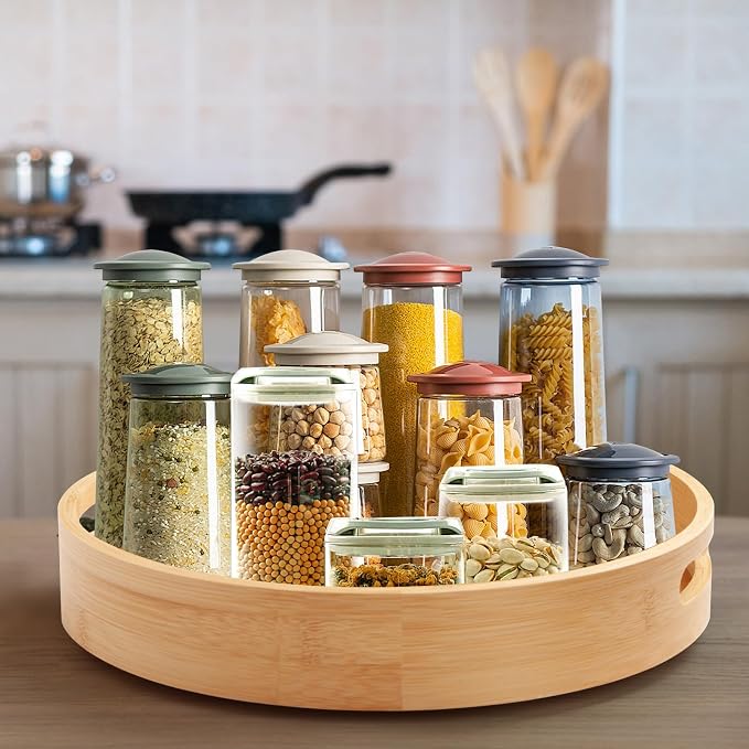 12in Bamboo Lazy Susan Turntable Organizer for Pantry&Cabinet | Spinner Turntable Organizer Tray for Pantry, Storage for Table Top, Kitchen | Swivel Tray for Spice,Jars & Canisters - Image 7
