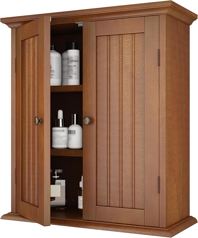 ChooChoo Bathroom Wall Cabinet with 2 Doors, Over The Toilet | 8.8"D x 21.1"W x 24"H, Medicine Cabinet, Adjustable Shelves, Cupboard, Walnut by ChooChoo