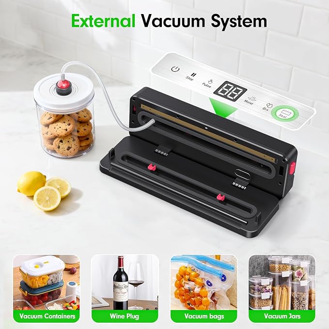 Portable Vacuum Sealer for Food Storage: 75kPa Suction Vacuum Sealer Machine - 4000mAh Rechargeable Battery for Home Kitchens Apartments RVs & Travel - Dry & Moist Food Modes, Built-in Cutter - Image 8