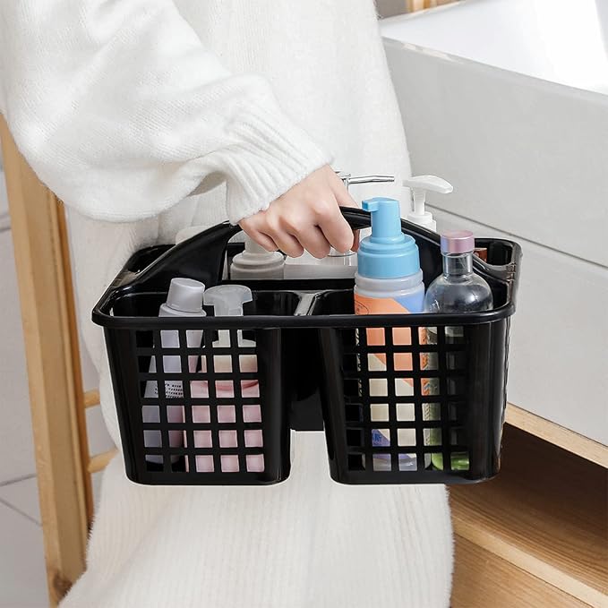 Portable Shower Caddy Basket Plastic Storage Basket with Compartments Black | Sturdy Large Capacity Cleaning Supplies Organizer Divided Tool Bin for Bathroom Kitchen Bedroom College Dorm Essentials - Image 4
