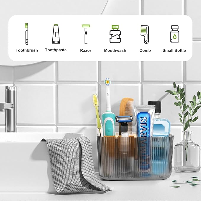 GFWARE Clear Acrylic Toothbrush Holder, 5 Slots Bathroom Storage Organizer | Bamboo Toothbrush Holder, Kids Electric Toothbrush Holder and Toothpaste Storage for Bathroom Caddy Decor - Image 4