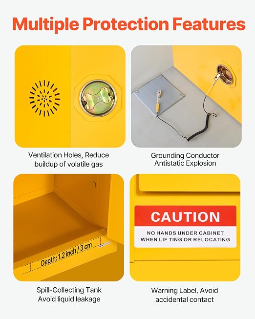 VEVOR Flammable Cabinet 18" x 23" x 65", 23 Gallon Flammable Storage Cabinet with Adjustable Shelf, Cold-Rolled and Galvanized Steel Fire Cabinets, for Commercial Industrial Home Use, Yellow - Image 5