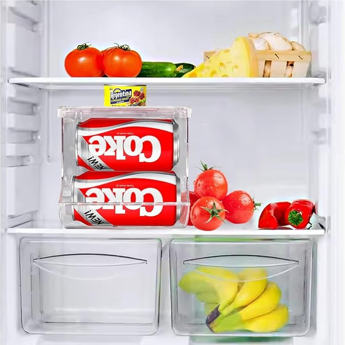 Soda Can Organizer for Refrigerator Stackable Can Holder Dispenser with Lid for Fridge, Pantry, Freezer – Holds 12 Cans Each, BPA-Free, Clear Design, (2-Pack) - Image 7