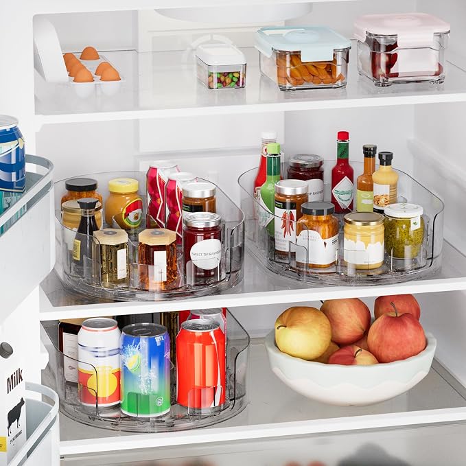 Lazy Susan Organizer for Refrigerator, 13" x 8.5" Clear Rectangular Fridge Organizer Turntable for Condiments, Spice Racks Organizer for Cabinet, Pantry & Kitchen Countertop(2 Piece) - Image 4