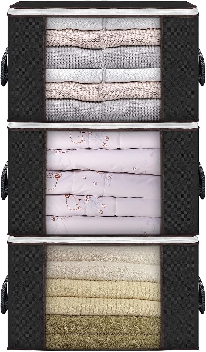 90L Large Storage Bags, 3 Pack Clothes Storage Bins Closet Organizers | Foldable Storage Containers, with Reinforced Handle, for Clothing, Blanket, Comforters, Bed Sheets, Pillows and Toys by BuddingJoy-BuildaJoyfulLifeforYou