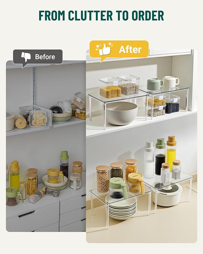 Acrylic Cabinet Organizer Set of 2, Stackable Spice Rack for Kitchen | Clear Shelf Organizer for Pantry, Cabinets, Countertops and Desks, Stackable Design Perfect for Spices and Small Items - Image 7