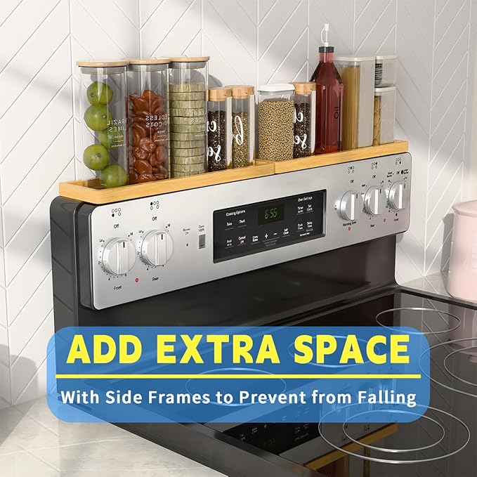 PEKER Magnetic Stove Top Shelf for 30" Stoves, Over Oven Shelf Above with Bamboo Spice Rack Organizer, Heat-Resistant, Space-Saving Solution for Kitchen Storage - Image 2